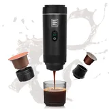 EVERANGE Tragbare elektrische Espressomaschine, Reisekaffeemaschine, kompatibel mit gemahlenem Kaffee und NS-Kapseln (Schwarz mit LCD-Display)