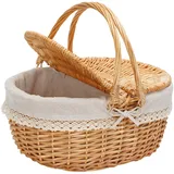 BIRDSINYARD Weide Picknickkorb mit Deckel, Weidenkorb mit Henkel und & Liner, Handgefertigtes Einkaufskorb Geflochten Wicker Picknick Korb für 2 Personen für Einkaufspicknick (Solide)