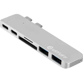 ESTUFF ES84122-SILVER Schnittstellen-Hub USB 3.2 Gen 1 (3.1 Gen 1) Type-C (USB-C, 2 Ports), Dockingstation + USB Hub, Silber