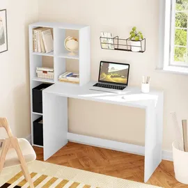 Woltu Schreibtisch mit Regal Stauraum, aus Holzwerkstoff, 140.5x134x50 cm, Weiß, - Weiß