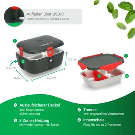 heatsbox Faitron HeatsBox Go, Elektrische Lunchbox, Akku, App, 100 W, 925 ml - Grau