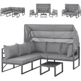 Svita Maui Gartenmöbel-Lounge-Set mit Dach Outdoor-Sofa Strandkorb-Sonneninsel Stahl Hellgrau