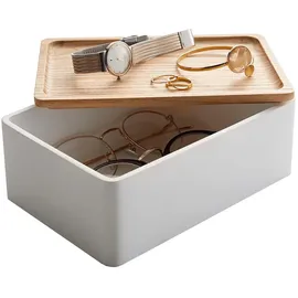 Yamazaki 5167 RIN Accessory Storage Box, white, Polystone/Wood, 18.5 x 12.5 x 7 cm