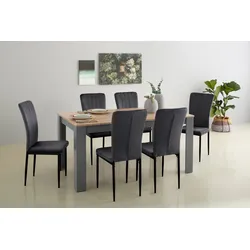 Essgruppe HOME AFFAIRE "Bergamo Tisch Stühle Speisezimmer Bestseller", grau (grau, grau, schwarz), B:160cm H:75cm T:88,5cm, FSC-zertifizierter Holzwerkstoff, Melamin, Polyurethan, Polyester, Sitzmöbel-Sets, moderne 7-tlg Tischgruppe, Unser Bestpreis