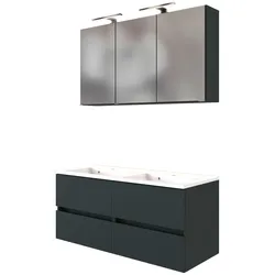 Badmöbel-Set WELLTIME "Baabe", grau, B:120cm, MDF, Kastenmöbel-Sets, Breite 120 cm, inkl. Mineralgussbecken