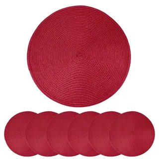 Ueiwffzo 38cm Platzsets Abwaschbar Rund 6er Set Tischsets Abwaschbar rutschfeste Platzdeckchen Hitzebeständig Schmutzabweisend für Küche,Hochzeit (Rot)