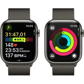 Apple Watch Series 9 GPS + Cellular 45 mm Edelstahlgehäuse graphit, Milanaise Armband graphit One Size