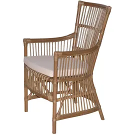 MID.YOU Sessel, Braun, Holz, Textil, Rattan, massiv, Uni, 55x96x62 cm, inklusive Armlehnen, Wohnzimmer, Sessel, Polstersessel