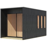 Karibu Design Saunahaus Miramar mit Vorraum - 73 mm schwarz Inkl. Terrasse Ohne Ofen