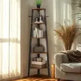 Eckregal, Bücherregal mit 5 Ebenen, Leiterregal