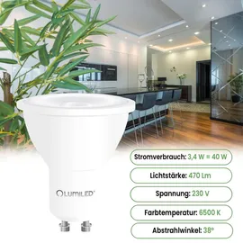 Lumiled LED-Glühbirne 10er Set GU10 3,4 W Kaltweiß 6500 K 38°