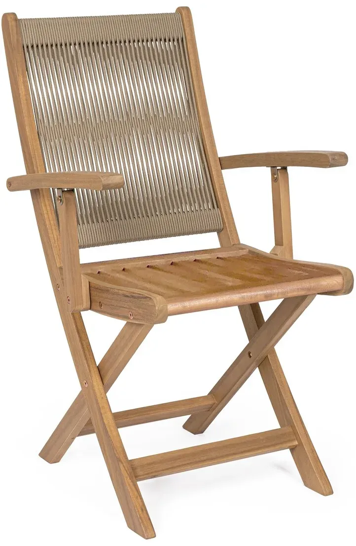 2er-Set Klappstuhl Danubio - Akazienholz Natur, Geflecht Taupe, mit Armlehnen