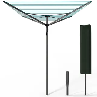 VOUNOT® Wäschespinne Draußen, Klappbarer Wäscheständer 4-stufig höhenverstellbar, Wäscheschirm mit 45m Wäscheleine inkl. Bodenhülse und Schutzhülle, Grau-Blau