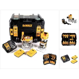 DeWalt DCW 604 D2 Akku Kombifräse 18V 55 mm + 2x Akkus 2,0 Ah + 1x Schnellladegerät + Fräser Set 12 tlg
