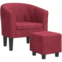 vidaXL Clubsessel mit Fußhocker Samt 59,3 x 54 x 56 cm Weinrot