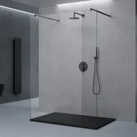 doporro Duschwand Duschtrennwand 150x200 Walk-In Dusche schwarz mit Doppel-stabilisator aus Echtglas 10mm ESG-Sicherheitsglas Klarglas - Transparent