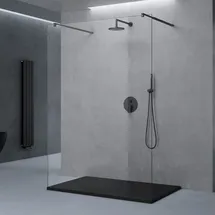 doporro Duschwand Duschtrennwand 150x200 Walk-In Dusche schwarz mit Doppel-stabilisator aus Echtglas 10mm ESG-Sicherheitsglas Klarglas - Transparent