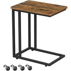 UAC Beistelltisch 50 x 35 x 60 cm, Sofatisch Laptoptisch mit 4 Rollen und 4 Standfüßen, Betttisch, Metall, C-Form, Industrie-Design, vintagebraun