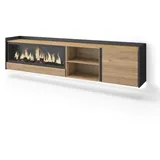 SKRAUT HOME Lowboard 212x50 cm Eiche Schwarz Holzwerkstoff