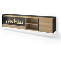 SKRAUT HOME Lowboard 212x50 cm Eiche Schwarz Holzwerkstoff