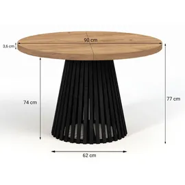 dekori.interiors Dekori_Interiors Esstisch, Hellbraun, Schwarz, Holz, Rund, 90x77x140 cm, Esszimmer, Tische, Esstische