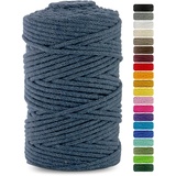 Netuno 1x Makramee-Garn Jeansblau 3 mm 100 m Baumwollkordel mit Baumwollkern Bastel-Garn Makramee Naturbaumwolle Baumwollgarn Bastelschnur Baumwollschnur Kordel Makramee farbig Macrame Cord