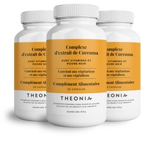 Theonia Kurkuma-Extrakt Complex Vitamin D3 & C, Schwarzer Pfeffer - Unterstützt bei Muskel- und Gelenkentlastung, gesunden Knochen, Stress, DNA-Schutz - 180 Kapseln - 200mg, Vegan