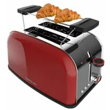 Cecotec Toastin' time 850 Red, 850W, Doppelter Kurzschlitz und breiter Schlitz von 3,8 cm, Obere Stäbe, Edelstahl, Automatische Abschaltung und Pop-up-Funktion, Krümelablage