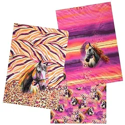 Digital-Baumwolljersey-Coupon "Pferde", rosa-color