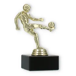 Pokal Kunststofffigur Fußballspieler gold auf schwarzem Marmorsockel 14,0cm
