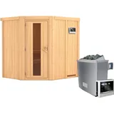 Woodfeeling Karibu Sauna-Set Swenna inkl. Ofen 9 kW mit ext. Steuerung, Energiespartür