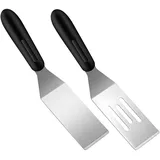 2 Stück Kleine Pfannenwender Edelstahl Metallspatel Mini Servierspatel Schlitz Plätzchen Spatel Flexiblem & Rostfreiem Servierwender für Pfannkuchen, Brownies, Desserts, Kekse, Eier, Tiramisu