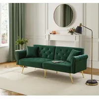 STILVORA Schlafsofa couch mit schlaffunktion,2-Sitzer sofas mit Verstellbare Rückenlehne, Wohnzimmersofa 1 Teile, Samtbezug, Rückenlehne mit 3-stufiger Verstellung grün 173 cm x 70 cm x 75 cm