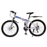 CuCummoo 26" Klappbar Fahrrad Premium Mountainbike blau-weißes Farbschema 21-Speed Men Women Downhill Bike Dual Disc Brake Stadt andere Fahrten