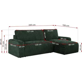 MKS Meble Ecksofa Cord 2-Sitzer Grün