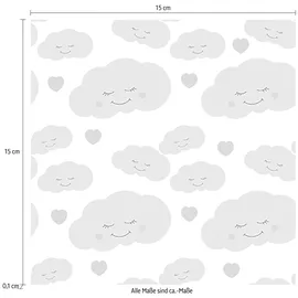 Queence Fliesenaufkleber Wolken Sticker 12er Set blau rosa 15cm x 15cm