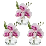 Briful 3er Set Kunstblumen Künstliche Orchideen Dekoblumen mit Glasvase