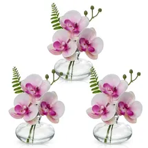 Briful 3er Set Kunstblumen Künstliche Orchideen Dekoblumen mit Glasvase