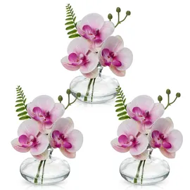 Briful 3er Set Kunstblumen Künstliche Orchideen Dekoblumen mit Glasvase