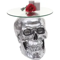 MCW Beistelltisch Totenkopf A19 Polyresin Glastisch Wohnzimmertisch Silber 52x55x55cm