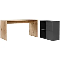 Mokebo Schreibtisch, Eiche, Schwarz, 145x77x65 cm, Arbeitszimmer, Schreibtische, Bürotische