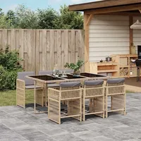 vidaXL 7-tlg. Garten-Essgruppe mit Kissen Beigemischung Poly Rattan