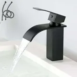 Jalleria - Moderner Einzelwaschtisch-Wasserhahn, schwarzer Wasserfall-Waschtisch-Wasserhahn, elegantes Badezimmer-Wasserhahn-Design,