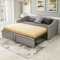 MODFU Tagesbett Erweiterbares Polsterbett 90x200cm/180x200cm Ausziehbares Schlafsofa mit Lattenrost und Armlehnen, Grau(Ohne Matratze) - Grau