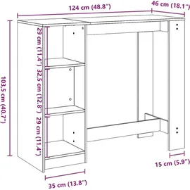 vidaXL Bartisch mit Regal 124 x 46 x 103,5 cm Grau Sonoma