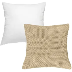 wometo Kissenbezug Strick 45x45 beige mit Federkissen Füllung - Reißverschluss OEKO-TEX Dekokissen Sofakissen weiche Kissenhülle mit Strickmuster