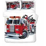 CTQTZ Feuerwehrauto Bettwäsche-Set für Kinder 135x200 Feuerwehrauto Auto Kinder bettwäsche Bettbezug und Kissenbezug 80x80cm Karikatur Rote Feuerwehr Bettbezug mit 1 Kissenbezug