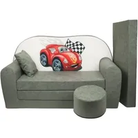 Viking Choice - Kinder Schlafsofa Set – Gästematratze – Sofa – 170 x 100 x 8 – Schlafsofa – Grau – Autos