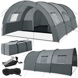 Tectake tectake® Tunnelzelt 6 Personen, Familienzelt mit Vorzelt und Bodenplane, 6 Personen Zelt, UV-Schutz, wasserabweisend, Camping Zelt inkl. Tragetasche, 350 x 480 x 195 cm - dunkelgrau/hellgrau