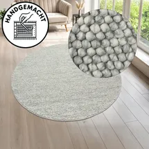LeGer Home by Lena Gercke Teppich "Ainhoa, handgewebt, Wolle" Gr. 9, grau, H:12mm Ø:120cm, Kunstfaser, Wolle, LEGER HOME BY LENA GERCKE, Teppiche, Teppich, Teppich, Wohnzimmer, Schlafzimmer, Esszimmer